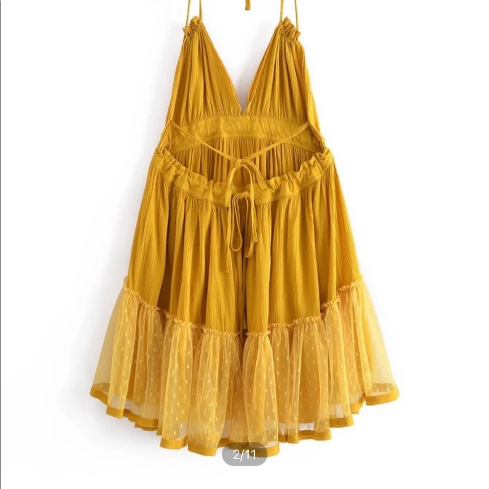 Open back low cut yellow sundress
